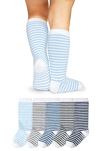 LA Active Baby Kleinkind Grip Kniesocken - 5 Paar - rutschfest (Jungen Streifen, 12-36 Monate) von LA Active