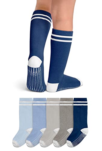 LA Active Baby Kleinkind Grip Kniesocken - 5 Paar - rutschfest (Sport Streifen Jungen Mehrfarbenvielfalt, 6-12 Monate) von LA Active