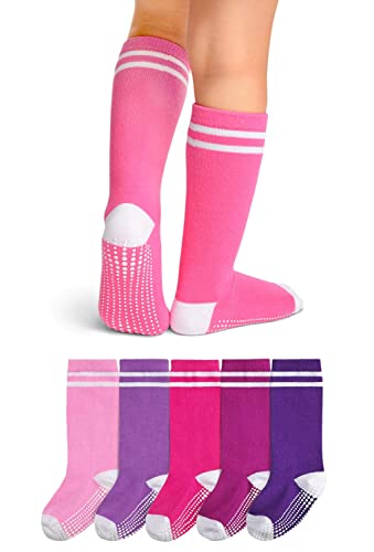 LA Active Baby Kleinkind Grip Kniesocken - 5 Paar - rutschfest (Sport Streifen Mädchen Mehrfarbenvielfalt, 6-12 Monate) von LA Active