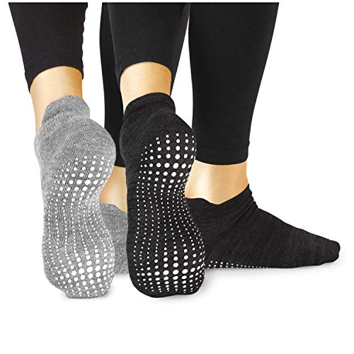 LA Active Stoppersocken Damen & Herren Socken - Rutschfeste Yoga Socken - ABS Barfuß Socken - Warme Antirutsch-Socken mit Noppen für Sport, Schwangerschaft, 40-44 - Grau und Schwarz - 2 Paar von LA Active