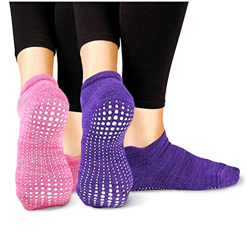 LA Active Stoppersocken Damen & Herren Socken - Rutschfeste Yoga Socken - ABS Barfuß Socken - Warme Antirutsch-Socken mit Noppen für Sport, Schwangerschaft, 37-40 - Rosa und Lila - 2 Paar von LA Active