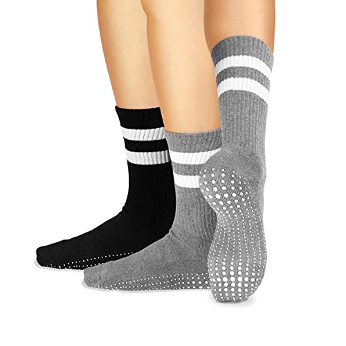 LA Active Stoppersocken Damen & Herren Socken - Rutschfeste Yoga Socken - ABS Barfuß Socken - Warme Antirutsch-Socken mit Noppen für Sport, Schwangerschaft, 34-37 - Schwarz und Grau - 2 Paar von LA Active