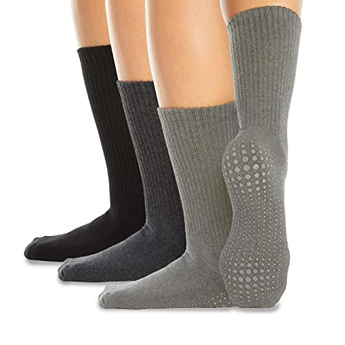 LA Active Stoppersocken Damen & Herren Socken - Rutschfeste Yoga Socken - ABS Barfuß Socken - Warme Antirutsch-Socken mit Noppen für Sport, Schwangerschaft, 44-47 - Grau/Anthrazit/Schwarz - 3 Paar von LA Active