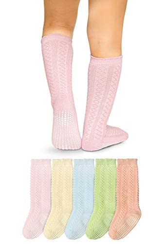 LA Active Kniestrümpfe Lange Socken mit Zopfmuster - Baby Kleinkind Säugling - Rutschfeste Anti-Rutsch - 5 Paar (Pastelle, 12-36 Monate) von LA Active
