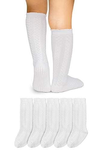 LA Active Kniestrümpfe Lange Socken mit Zopfmuster - Baby Kleinkind Säugling - Rutschfeste Anti-Rutsch - 5 Paar (Weiß, 12-36 Monate) von LA Active