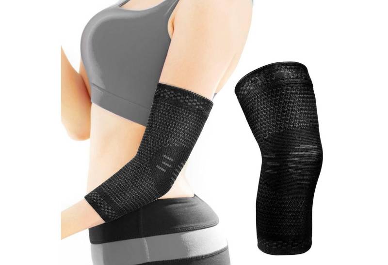LA CUTE Ellenbogenbandage Armbandage Set Schwarz stabilisierend & atmungsaktiv (Unisex Ellenbogenbandagen Set für Sport & Alltag Black, 2er Pack Ellenbogenbandagen Black atmungsaktiv & stabilisierend), Atmungsaktive Ellenbogenbandagen Black, stabilisierend von LA CUTE