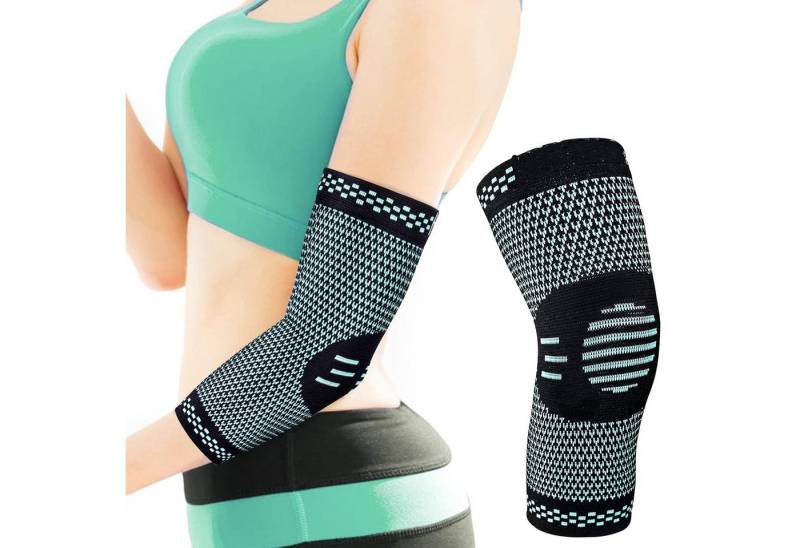 LA CUTE Ellenbogenbandage Ellenbogenbandagen Set Blau stabilisierend & atmungsaktiv (Unisex Ellenbogenbandagen Set für Sport & Alltag Blau, 2er Pack Ellenbogenbandagen Blau atmungsaktiv & stabilisierend), Atmungsaktive Ellenbogenbandagen Blau, stabilisierend von LA CUTE