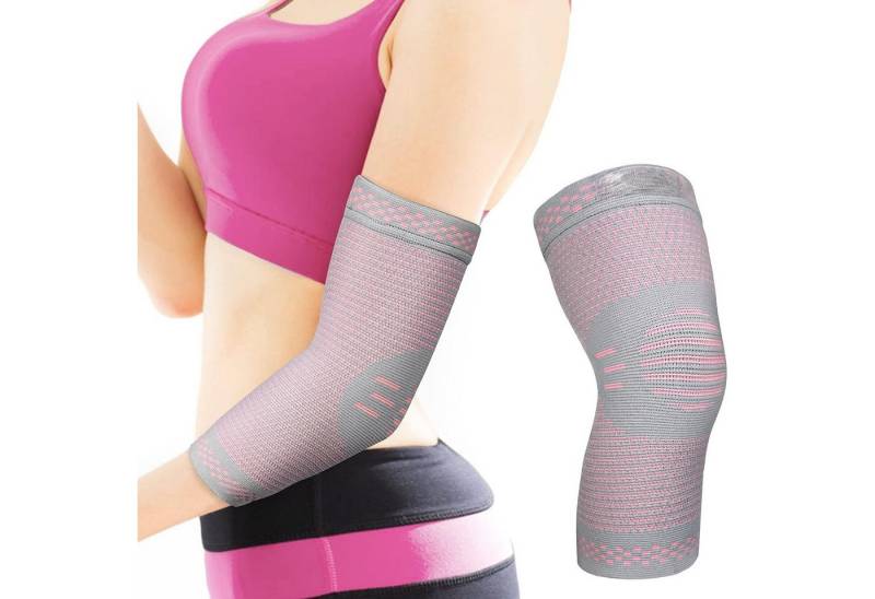 LA CUTE Ellenbogenbandage Ellenbogenbandagen Set Greypink stabilisierend & atmungsaktiv (Unisex Ellenbogenbandagen Set für Sport & Alltag Greypink, 2er Pack Ellenbogenbandagen Greypink atmungsaktiv & stabilisierend), Atmungsaktive Ellenbogenbandagen Greypink, stabilisierend von LA CUTE