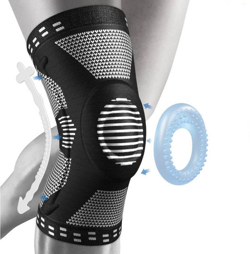 LA CUTE Kniebandage Professionelle Kniebandage mit Patella-Pad & Kompressions-Stützsystem (Unisex-Kompressionsbandage zur Stabilisierung & Schmerzlinderung, Mittlere bis hohe Unterstützung – ideal für Sport & Reha), Kompressions-Kniebandage mit Gel-Pad & Federstabilisatoren für Sport von LA CUTE
