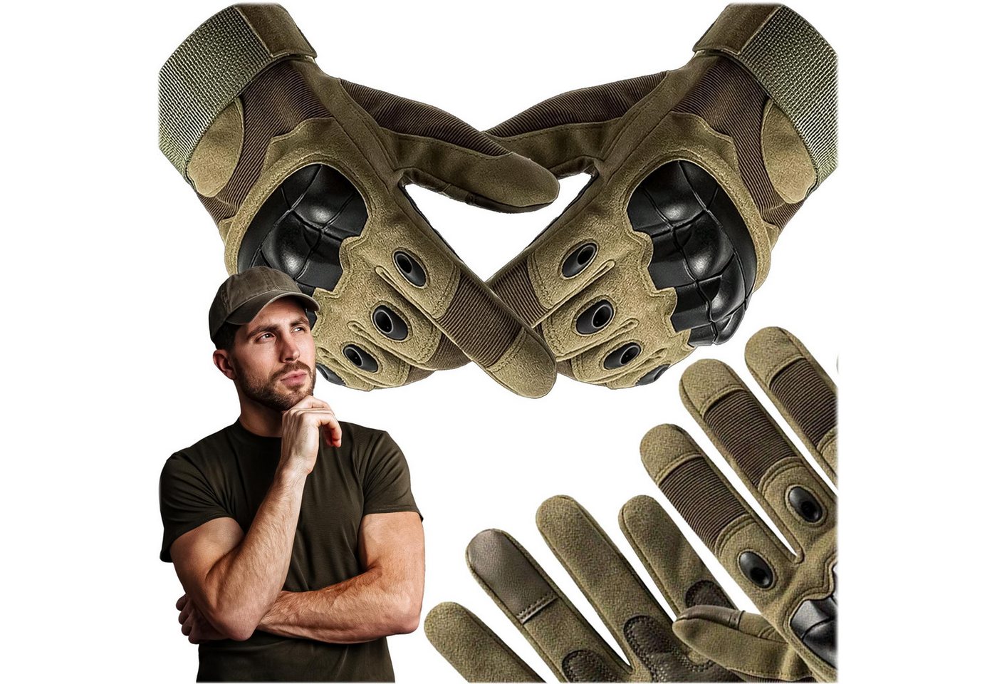 LA CUTE Multisporthandschuhe Überlebens-Motorrad-Kampf-Taktische Handschuhe für Männer – L, Braun (Überlebens-Motorrad-Kampf-Taktische Handschuhe, Praktische, langlebige Handschuhe) Robuste Nylonhandschuhe mit verstärktem Schutz für Knöchel und Hände. von LA CUTE