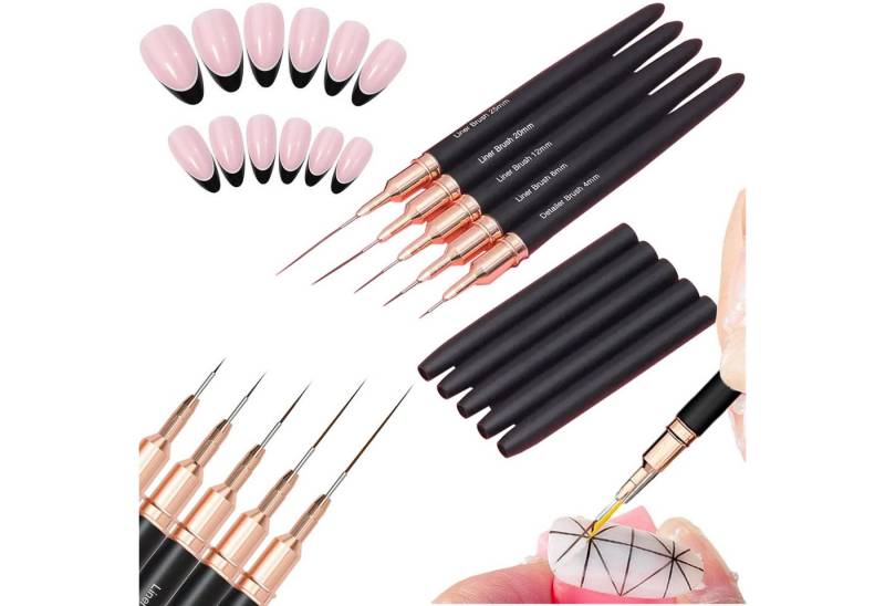 LA CUTE Nailart-Pinsel Präzisions-Nailart-Pinselset mit 5 verschiedenen Größen., 5 tlg., Hochwertiges 5-teiliges Pinselset für präzise Nailart-Designs. von LA CUTE