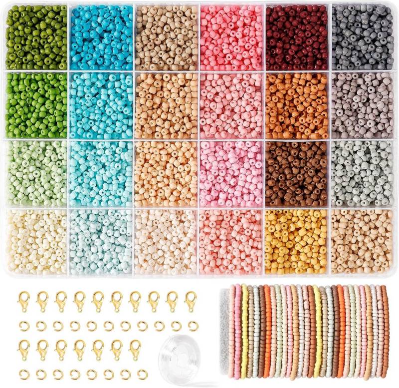 LA CUTE Perlenarmband Set XXL DIY Perlenset 3mm mit 24 Farbperlen Glasperlen. (Schmuckherstellungs-Set für DIY Armbänder, Halsketten und Bastelprojekte., 3500-tlg., DIY Perlen-Set mit 3500 Perlen goldenem Zubehör), DIY Perlenset 3mm mit 24 Farben und goldenem Zubehör. von LA CUTE