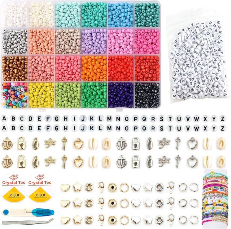 LA CUTE Perlenarmband Set XXL DIY Perlenset 3mm mit Buchstabenperlen, Glasperlen & Zubehör. (DIY Schmuckherstellungsset mit Glasperlen, Buchstabenperlen und Zubehör., 3500-tlg., DIY Perlenset mit 3500 Teilen, Buchstabenperlen, Glasperlen), DIY Perlenset 3mm mit Buchstabenperlen, 24 Farben Zubehör für Schmuck. von LA CUTE