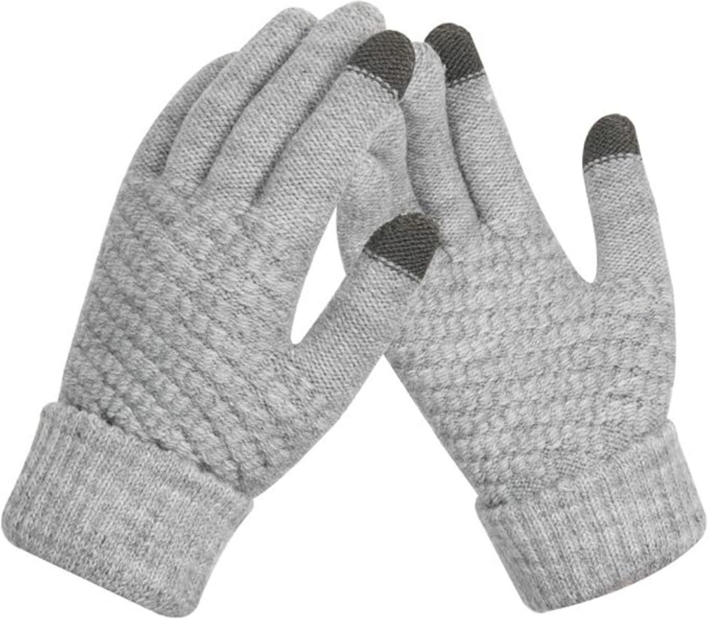 LA CUTE Strickhandschuhe JSDing Winterhandschuhe Damen Grau (Winterhandschuh-Set mit Touch-Funktion & Isolierung, 1 Paar Damenhandschuhe – ideal für kalte Wintertage) Touchscreen-fähig & winddicht – ideal für Outdoor im Winter von LA CUTE