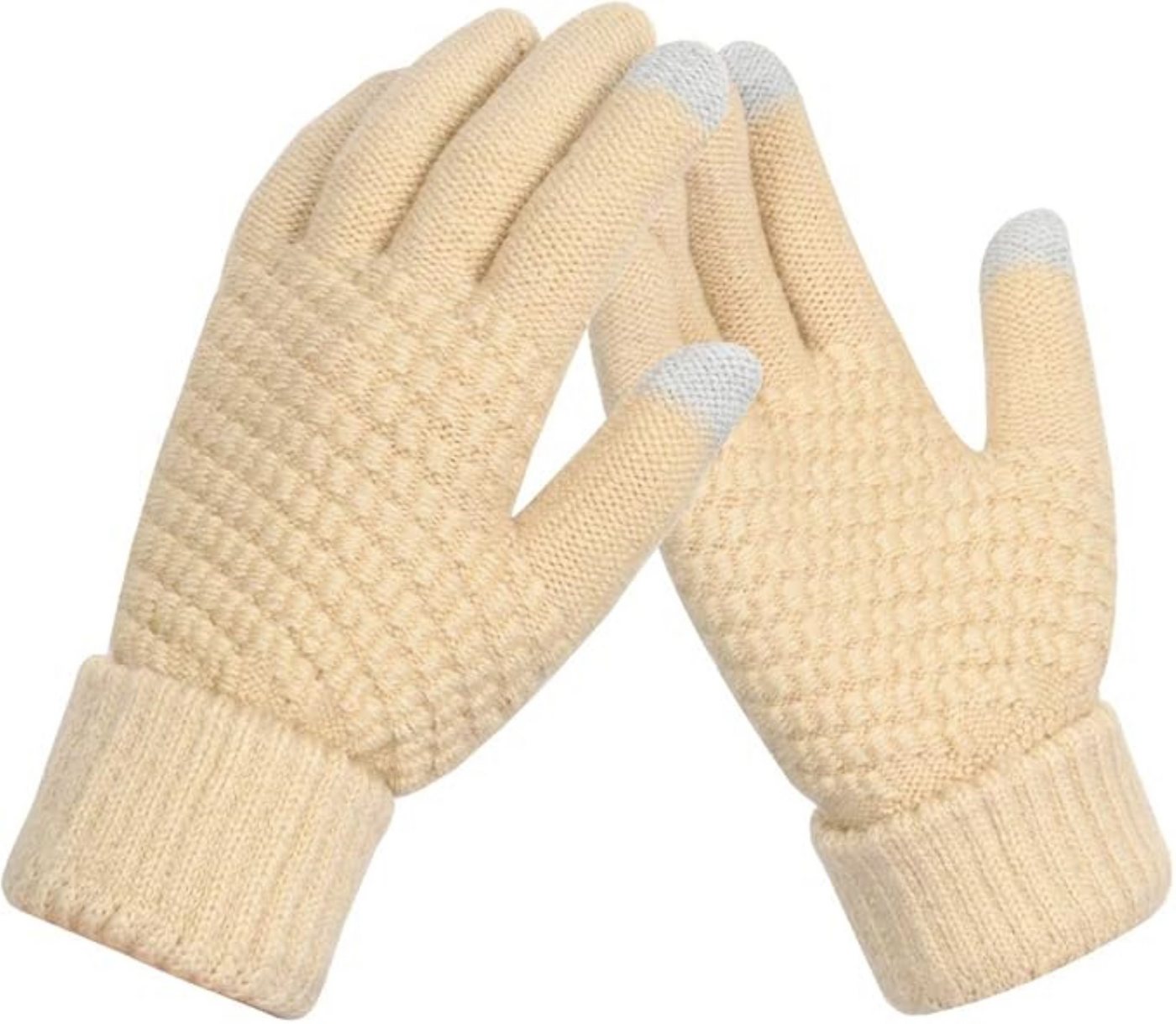 LA CUTE Strickhandschuhe JSDing Winterhandschuhe Damen Mandy Beige (Winterhandschuh-Set mit Touch-Funktion & Isolierung, 1 Paar Damenhandschuhe – ideal für kalte Wintertage) Touchscreen-fähig & winddicht – ideal für Outdoor im Winter von LA CUTE