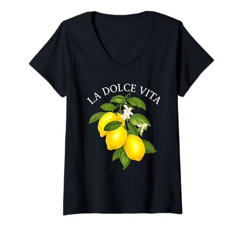 Damen LA DOLCE VITA X Limone Zitronen Lemon Limoncello Spritz T-Shirt mit V-Ausschnitt Damen LA DOLCE VITA X Limone Zitronen Lemon Limoncello Spritz T-Shirt mit V-Ausschnitt von LA DOLCE VITA X Limoncello Spritz Limone Italia