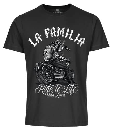 La Familia Herren T-Shirt, Biker T-Shirt, Motorrad Shirt, Ride to Life, Non Touch Print, Farbe schwarz, 100% Baumwolle, Größe S-5XL (as3, Alpha, 3X_l, Regular, Regular) von LA FAMILIA VIDA LOCA