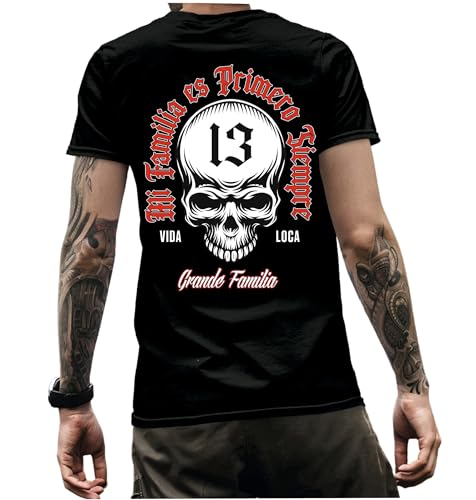 La Familia Original Skull, Totenkopf Shirt, Fun-Shirt, Tattoo Shirt, 13 Shirt, (S, Schwarz) von LA FAMILIA VIDA LOCA