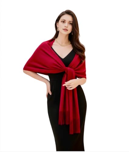 LA FERANI Damen Kaschmir Schal Herbst Winter 200x70 geschmeidig Stola Kaschmirschal Rot geschmeidig stilvoll elegant Wollschal Wolle Uni Farbe Damenschal (Rot) von LA FERANI