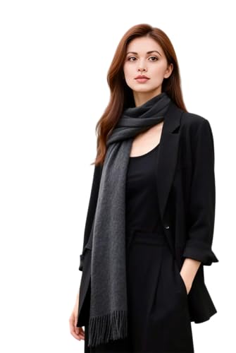 LA FERANI Damen Kaschmir Schal dünn Herbst Winter 200x70 Kaschmirschal dunkel grau geschmeidig formell stillvoll Wollschal Wolle Uni Farbe Damenschal Geschenk für Sie (Dunkel Grau) von LA FERANI