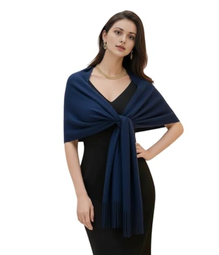 LA FERANI Damen Kaschmir Schal dünn Herbst Winter 200x70 Kaschmirschal dunkel blau geschmeidig stilvoll elegant Haltuch Wollschal Wolle Uni Farbe Damenschal (Dunkel Blau) von LA FERANI