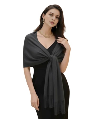 Damen Kaschmir Schal dünn Herbst Winter 200x70 Halstuch Kaschmirschal stola dunkel grau geschmeidig stilvoll elegant Wollschal Wolle Uni Farbe Damenschal (Dunkel Grau) von LA FERANI