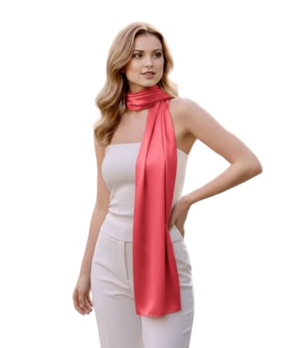 LA FERANI Damen Seidenschal 100% Seide rot Halstuch Schal Uni Farbe 180x90cm Uni Farbe für Anzug formelle Anlässe Stola Business Style Geschenk für Sie (Rot) von LA FERANI