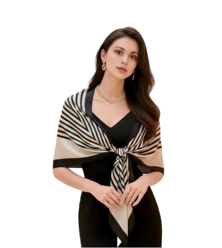 LA FERANI Designer Damen Wolle Viskose Schal liniert Halstuch Chiffon Stola beige schwarz Umschlagtuch leicht 180x90cm Vintage Geschenk Tochter Mutter von LA FERANI