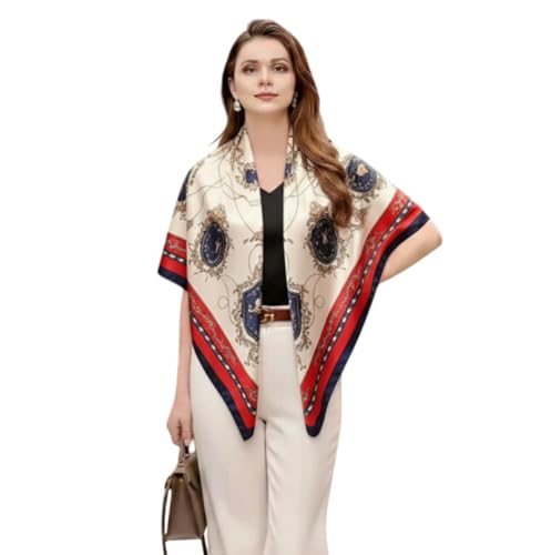 LA FERANI Designer Damen Seidentuch weiß klassisch Halstuch Seide Chiffon Schal formelle Anlässe Tuch Umschlagtuch leicht 90x90cm Geschenk Tochter Mutter (Model 14 von LA FERANI