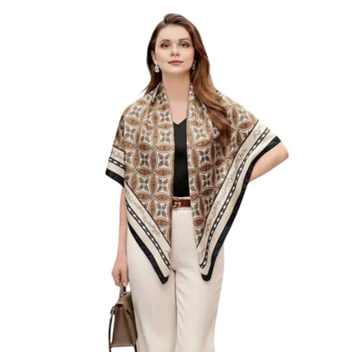 LA FERANI Designer Damen Seidentuch gold beige klassisch Halstuch Seide Chiffon Schal formelle Anlässe Tuch leicht 90x90cm Geschenk Stola Tochter Mutter (Model 20) von LA FERANI