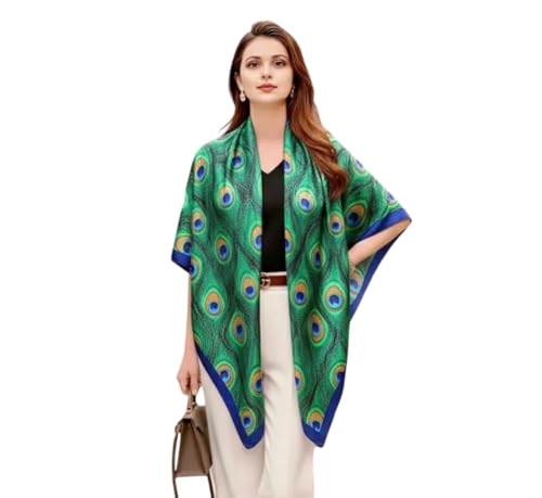 LA FERANI Designer Grün 100% Seidenschal Sommer Pfau Halstuch Seide Chiffon Schal Damen Umschlagtuch 180x90cm Stola Sommer Geschenk für Sie von LA FERANI