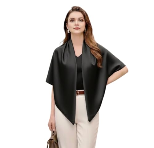 LA FERANI Designer Seidentuch Schwarz Uni Farbe Halstuch Chiffon Tuch Umschlagtuch leicht 90x90cm Bandana Geschenk für Sie stilvoll formelle Anläasse (Schwarz) von LA FERANI