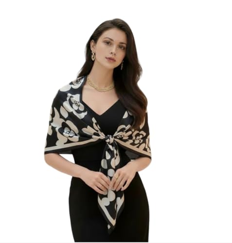 LA FERANI Seidentuch weiß schwarz klassisch Halstuch Seide Sommer Schal formelle Anlässe Tuch Umschlagtuch leicht 180x90 Strandtuch Seidenschal Geschenk für Sie Frau (Model 2) von LA FERANI