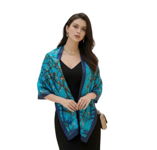 LA FERANI Seidentuch Seidenschal Van Gogh Türkis klassisch Halstuch Seide Sommer Schal formelle Anlässe Tuch Umschlagtuch leicht 180x90 Strandtuch Geschenk für Sie Frau (Model 1) von LA FERANI