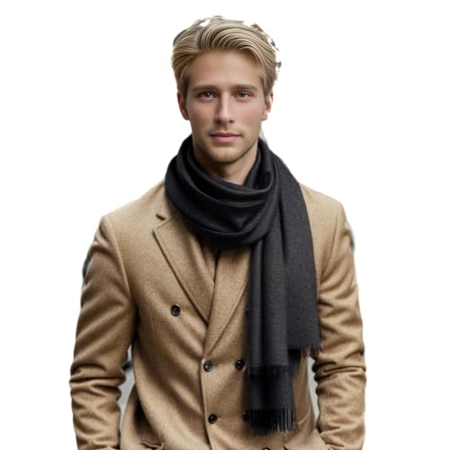 LA FERANI Herren Kaschmir Schal Frühling Winter 185x65 Kaschmirschal Dunkel Grau Pashmina Halstuch Wollschal Wolle Uni Farbe Herrenschal S2 (Dunkel Grau) von LA FERANI