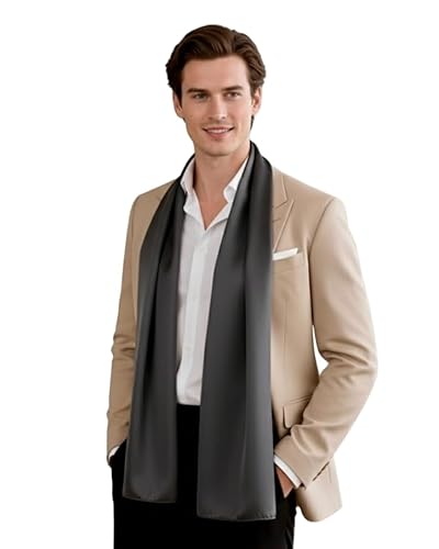 LA FERANI Herren Schal 100% Seide Chiffon Halstuch Seidenschal 180x80cm Uni Farbe für formelle Anlässe Anzug dunkel grau Stola Business Style Geschenk für Ihn (Dunkel Grau) von LA FERANI
