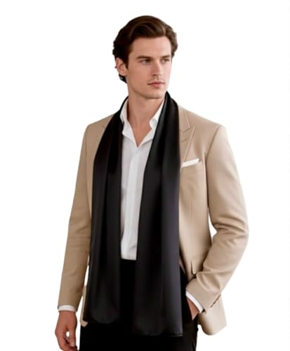 LA FERANI Herren Schal 100% Seide Chiffon Halstuch Seidenschal schhwarz 180x80cm Uni Farbe für Anzug schwarz formelle Anlässe Business Style Geschenk für Ihn (Schwarz) von LA FERANI