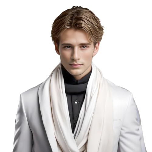 LA FERANI Herren Schal 100% Seide Chiffon Halstuch Seidenschal 180x90cm Uni Farbe für Anzug Weiß Tuch Seidentuch Stola Business Style Geschenk für Ihn (Weiß) von LA FERANI