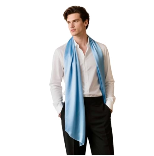 LA FERANI Herren Schal 100% Seide Chiffon Halstuch Seidenschal 180x90cm Uni Farbe für Anzug blau türkis Stola Business Style Geschenk für Ihn (Blau) von LA FERANI
