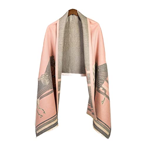 LA FERANI - Kashmir Damenschal Poncho 180x70cm Wollschal Pferd Muster Winter sanft Orange Rosa Umschlagtuch Umfang Mode Kaschmir Schal (Rosa) von LA FERANI