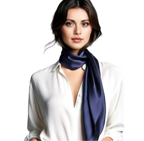 LA FERANI Seidentuch Dunkel Blau Uni Farbe Halstuch Chiffon Tuch Umschlagtuch leicht 90x90cm Bandana Geschenk Sommer Frühling stilvoll (Dunkel Blau) von LA FERANI