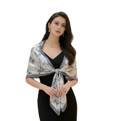 LA FERANI Seidentuch weiß grau klassisch Halstuch Seide Sommer Schal formelle Anlässe Tuch Umschlagtuch leicht 180x90 Strandtuch Seidenschal Geschenk für Sie Frau (Model 3) von LA FERANI