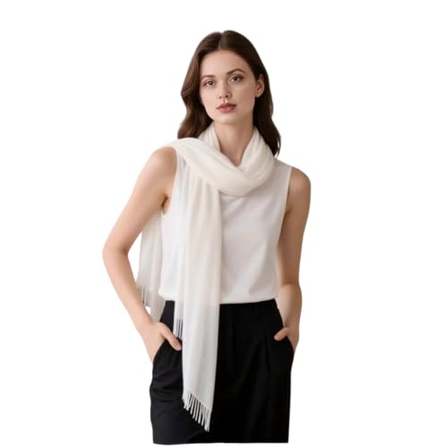 LA FERANI Sommerschal Damen Kaschmir extra dünn Halstuch 200x70 leicht transparent weiß Umschlagtuch für Sommer Frühling Casual Business Style Hochzeit Geschenk für Sie (Weiss) von LA FERANI