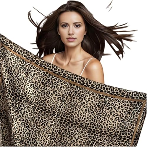 LA FERANI elegant Halstuch 90x90cm | Tuch Leopard braun Bandana Seide Satin | Kreuzfahrt Tuch Frühling Sommer Style Design | Business Style Geschenk Damen von LA FERANI