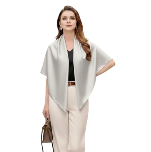LA FERANI Seidentuch Grau Uni Farbe Halstuch Chiffon Tuch Silber für Anzug formelle Anlässe 90x90cm Bandana Geschenk stilvoll (Grau) von LA FERANI
