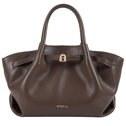 Damen Leder Tote Bag: Top Handle Geldbörsen für Frauen Mini Satchel Crossbody Bag Elegant Square Bag, Helles Braun von LA'FESTIN