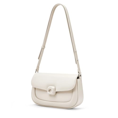 LA FESTIN Damen-Umhängetasche Aus Rindsleder, Damen-Umhängetasche Mit Verstellbarem Riemen, Mittelgroße Designer-Handtasche Mit Schnallenverschluss - Elfenbein von LA'FESTIN