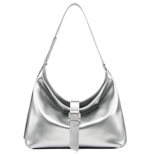 LA FESTIN Hobo-Umhängetasche aus Leder für Damen, Arbeitstasche mit verstellbarem Riemen, trendige Reise-Geldbörse, silber LA FESTIN Hobo-Umhängetasche aus Leder für Damen, Arbeitstasche mit verstellbarem Riemen, trendige Reise-Geldbörse, silber von LA'FESTIN
