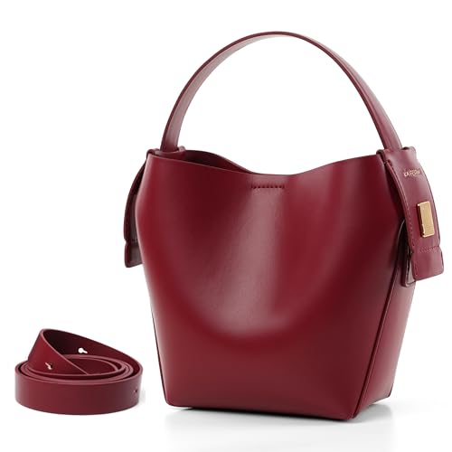 LA FESTIN Rindsleder Handtasche Damen Mittelgroß Griff Oben Umhängetasche Damen Mit Verstellbarem Lederband, Schultertasche Damen Innentasche Mit Reißverschluss - Lafite-Rot von LA'FESTIN