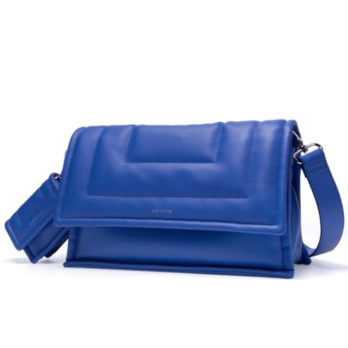 LA FESTIN PU-Leder Umhängetasche Damen Mit Mini-Geldbörse - Luxus handtasche damen groß Mit Verstellbarem Lederband, schultertasche damen Mit Innenreißverschluss und Steckfächern - Blau von LA'FESTIN